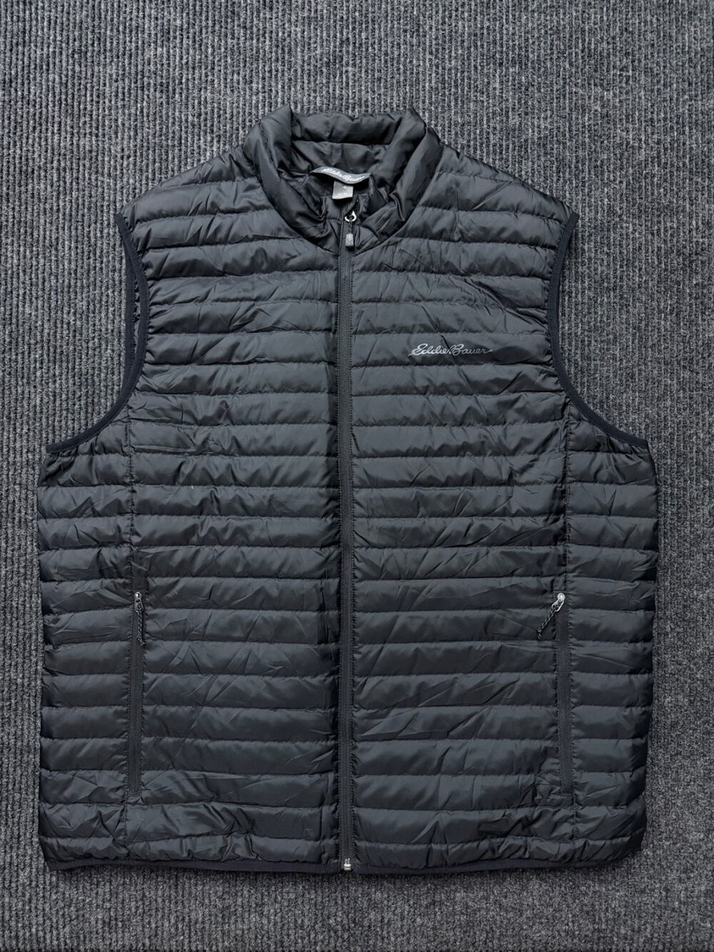 Eddie Bauer Vest Mens XL Black EB650 Lightweight Down Puffer Full Zip Outdoor